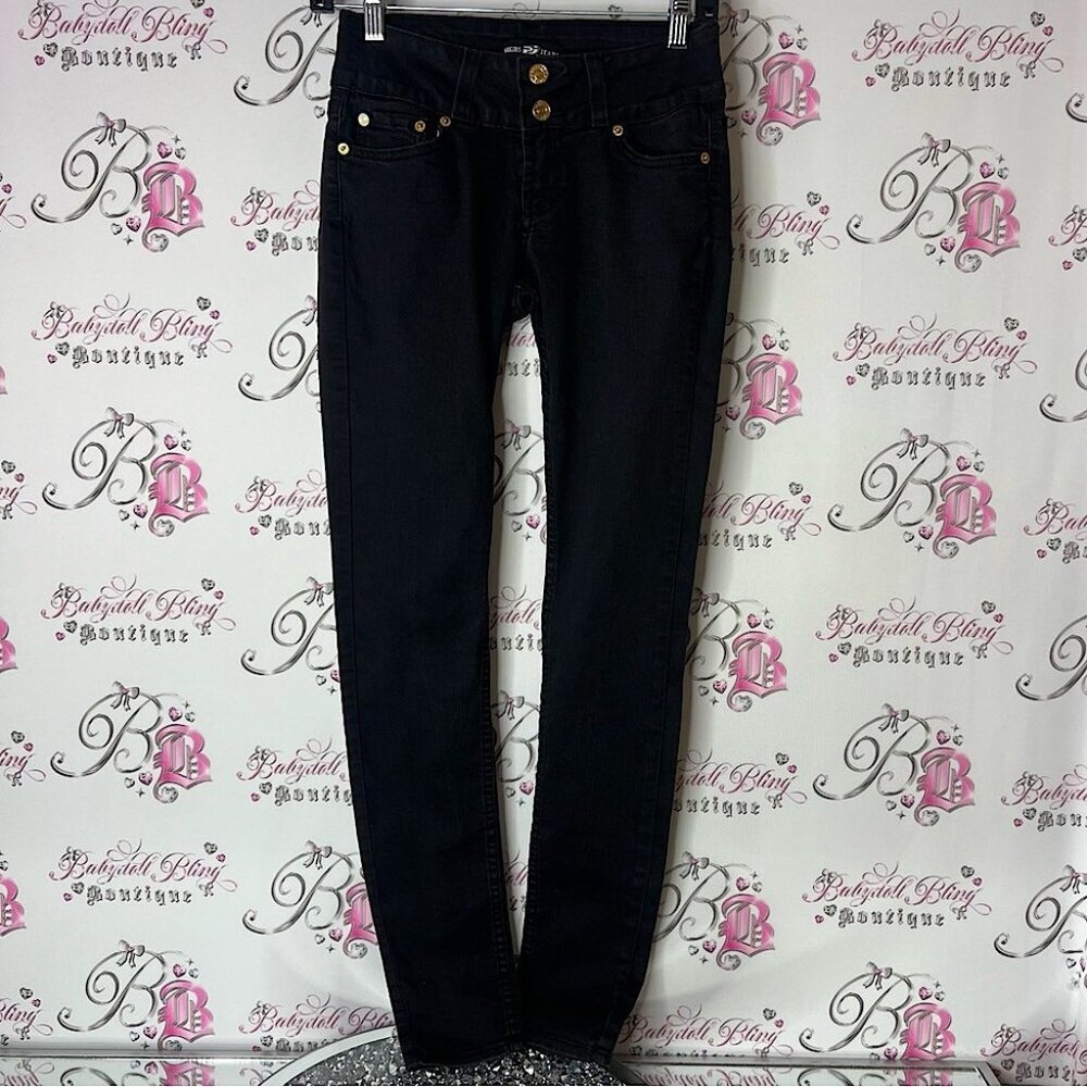 Parker’s jeans rhinestone studded pockets gold details Black Women's Jeans